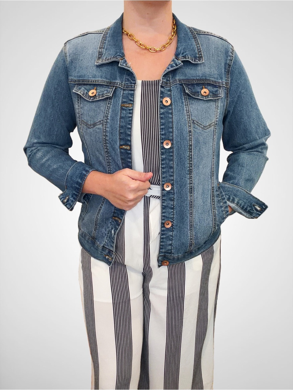 Vintage CAVALINI Distressed Stretch Denim Trucker Jacket, Brass Buttons, XL